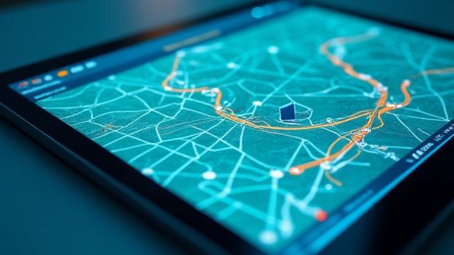 Intelligente Routenberechnung auf einer digitalen Karte mit Verkehrssymbolen